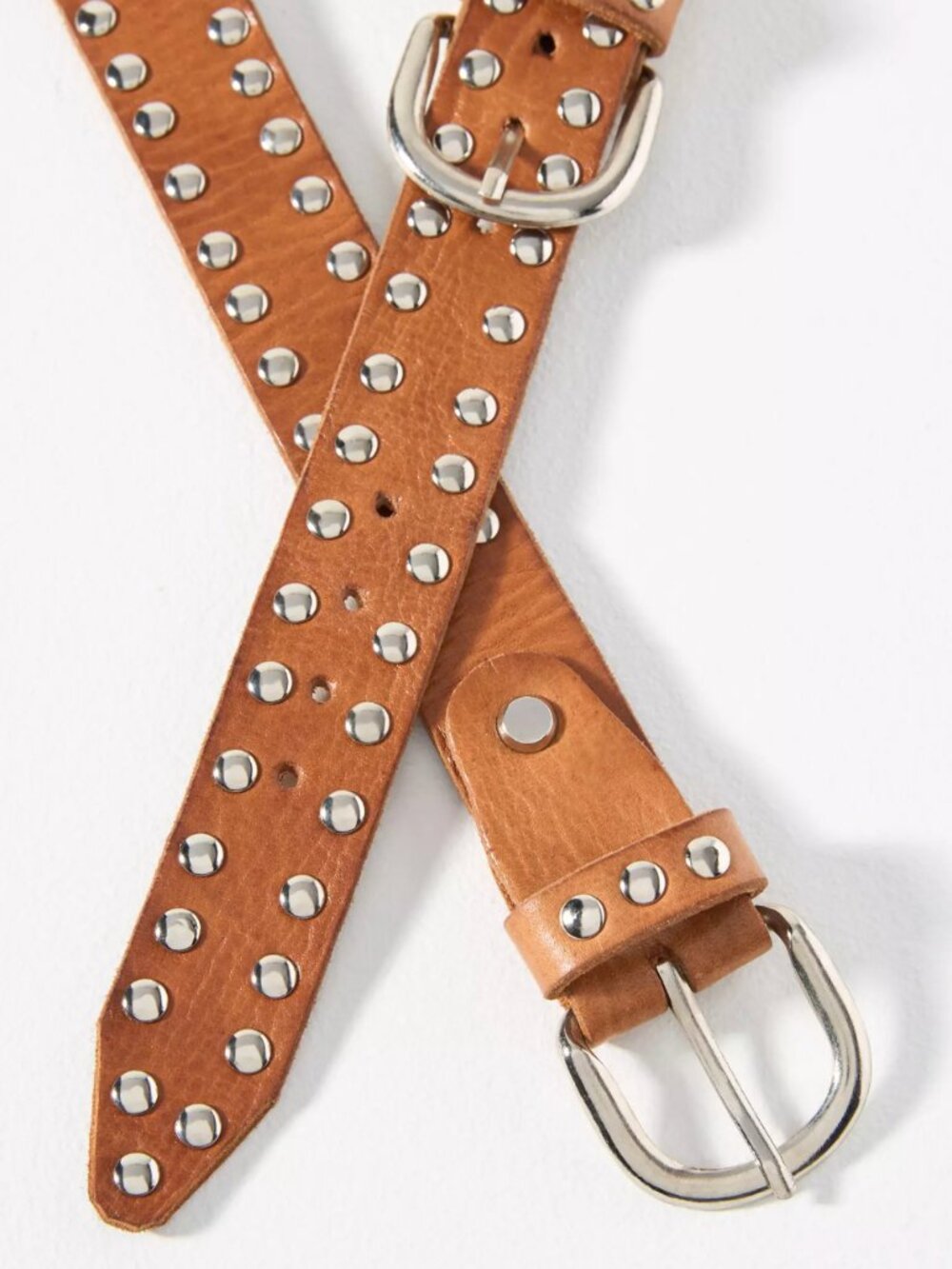 Anthropologie Double Buckle Studded Belt Cognac Leather S/M - Picture 3 of 7